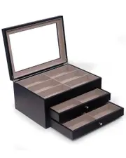 Bey-Berk Black Wood 18-Sunglass Storage Box