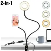 Phone Holder with Selfie Ring Light Desk LED Lamp Live Stream Stand Clip Tripod