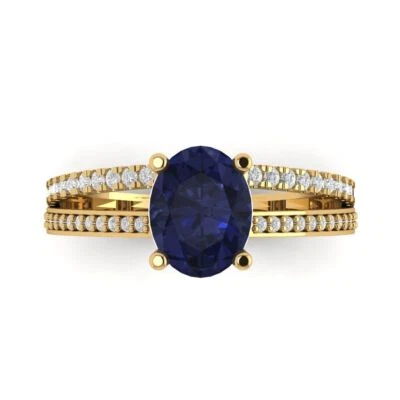2.32Ct Oval Cut Blue Sapphire Gold Engagement Promise Statement Bridal Ring