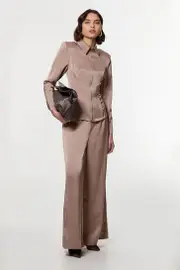 Petite Satin Back Crepe Wide Leg Woven Pants