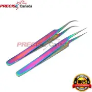 2 Pcs Eyelash Extension Tweezers Pro Straight And Curved Multi Colors High Steel
