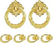 Zernmiarder 6pcs Golden Flower Drop Ring Drawer Pulls, Small Vintage Cabinet Ring Handles, Metal Drawer Knobs for Dresser Drawers Cupboards