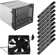 domoi Storage Expansion Hard Drive Cage DIY Hard Drive Disk Cage Rack 5.25 Inch to 5X 3.5Inch Bracket with 12cm Fan, Silver, 500239571