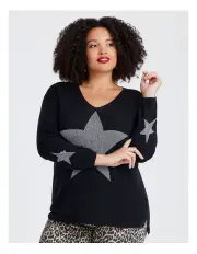 [Taking Shape] Lurex Star V-neck Jumper in Black