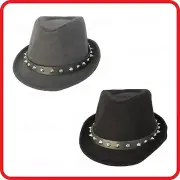 TRILBY HAT FEDORA HAT-SPIKED STUDDED TRIM-RIBBON-JAZZ-DANCE-GANGSTER-COSTUME