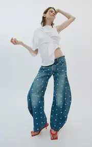 [A.W.A.K.E. MODE] Studded Rigid Low-Rise Balloon Jeans
