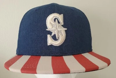 RARE LE New Era 59FIFTY Seattle Mariners Stars & Stripes Denim Snapback Hat