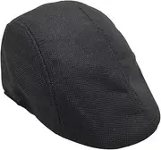 [GAROZATION] Elegant Flax Beret Newsboy Cap for Mens Sunscreen Hat Peaked Brim Black