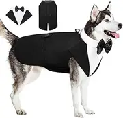 AOFITEE Dog Tuxedo Formal Suit and Bandana Set, Gentle Dog Wedding Party Suit Bow Tie Shirt Vest, Pet Tuxedo Costume Outfit with Detachable Bowtie Collar for Christmas Halloween Dress Up