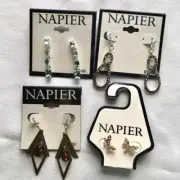 Lot of 4 New on card NAPIER pierced drop dangle earrings #16-6