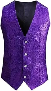[HEYDHSDC] Men Sequin Suit Vest Slim Fit Singer Stage Performance Dress Waistcoat Four Seasons H Xxl