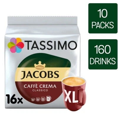 Tassimo Coffee Pods Jacobs Caffé Crema Classico XL 10 Packs (160 Drinks)