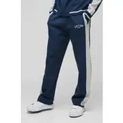 Mens Blue Edition Contrast Stripe Knitted Wide Leg Jogger