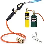 Propane Torch Head, Mapp Gas Torch with 3.6FT Hose & Flow Adjustment, Soldering Brazing Welding BBQ Torch Fuel by Propane Mapp Map Pro Gas