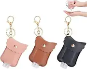 Hand Sanitizer Holder, 3 Pack Mini Hand Sanitizer Bulk Holder, Portable Squeeze Bottles 2oz with Leather Case Keychain