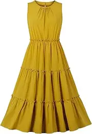 [Wellwits] Women's Sleeveless Midi Tiered Casual Summer Sundress Vintage Dress