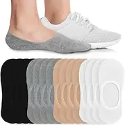 [Xiao Hua] 16 pairs of No Show Socks Womens - Non Slip Low Cut Ankle - Invisible Liner Socks for Casual & Formal Wear - Soft & Stretchable，4 Colors, 4 Colors, One Size