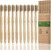 [paeyaer] 10 Count Bamboo Toothbrush (Soft+Medium) Charcoal Toothbrushes, Natural Wood Toothbrushes, Reusable Travel Toothbrushes