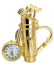 COLLEZIO: GOLD FINISH GOLFBAG STYLE NOVALTY MINI CLOCK