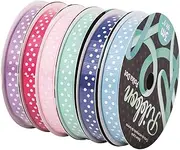 24 x 3m Polka Dot Print Ribbon 9mm in a display box - 6 Assorted Colours - WHOLESALE BULK LOT DEAL