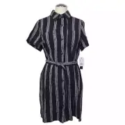 NWT Violets & Roses Striped Short Sleeves Reese Belted Button Down Shirt Dress 8