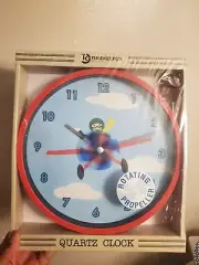 Timekeeper Quartz Clock Kids Childrens Airplane Red Clock Vintage Propeller Spin