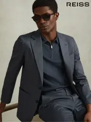 Reiss Airforce Blue Crawford Slim Fit Cotton Blend Single Breasted Blazer (172459) | $510