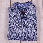 NWT Robert Graham Mens Coolidge SS Button Up Blue Leaf Sz S MSRP $198.00