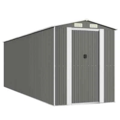 Garden Shed Outdoor Storage Tool Workshop Sheds Steel Light Grey 192x606x223cm