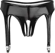 [Vxuxlje] Women's Sexy Patent Leather Open Crotch Underwear Garter Straps Clips Low Rise G-Strings