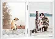4x6 Double Picture Frame Wooden Hinged Photo Frame Definition Glass Stand Vertically on Desktop or Tabletop White
