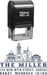 Printtoo Custom Self Inking with Rabat City Travel Places Capital of Morocco Return Address Rubber Stamp-Blue