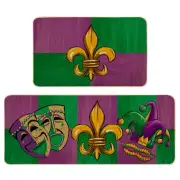 Mardi Gras Kitchen Rugs Set of 2, Non-Slip Absorbent Door Mats, Carnival Part...