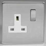 Switched Socket 1 Gang SP 13A Screwless Brushed Stainless Steel