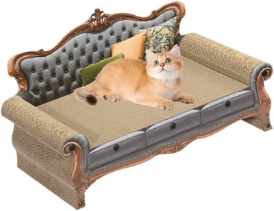 Retro Wooden-Tone Cat Sofa Bed, Durable Cardboard Cats House, Large Scratch &...