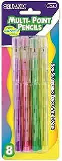 BAZIC Transparent Multi-Point Pencil. Non-Sharpening Pencil w/Eraser (8/Pack)