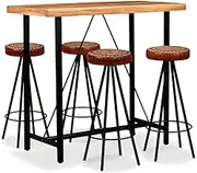 Bar Set 5 Pieces Solid Wood Acacia with Genuine Leather & Canvas Stools, Industrial Style, Includes Bar Table (120x60x107 cm) and 4 Stools, Durable, Easy to Clean, Perfect for Patio Dining and Bars