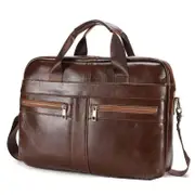 Brown Men's Genuine Leather Briefcase - Classic Business Messenger Bag