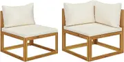 CHARMMA 2 Piece Sofa Set with Cream White Cushions Solid Acacia Wood,Outdoor Sectional Sofa Units 22KG-311857