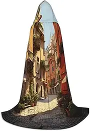Italian Street Print Halloween Hooded Cloak Full Length Cape With Hood For Men And Women For Carnival