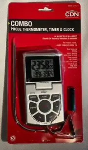 CDN Combo Probe Thermometer/Timer/Clock, Model DTTC-S, Silver New in Damaged Box