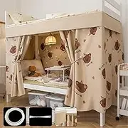 HYJHHY Printing Loft Bed Curtains for Bottom Slide Thickened Bunk Bed Curtains Blackout Privacy Student Dormitory Bunk Bed Tent Children's Beds(Curtain*1+Yarn*1,1.2M_Bear D)
