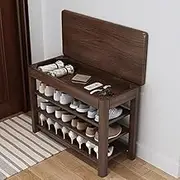 Modern Solid Wood with Storage Lift Top Shoe Bench Shoe Rack Bench Shoe Changing Stool for Living Room Bedroom Entryway Hallway-Walnut 80x35x52cm(3 Tier)