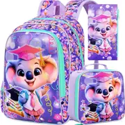 3 Piece Girls Backpack Set 16 Inch Koala Design For Elementary School