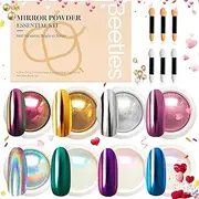 beetles Gel Polish Chrome Nail Powder Mirror Effect Holographic Aurora Iridescent Pearlescent Manicure Valentine's Day Nail Art Decoration Glitter, 8 Colors 1g or 0.5g/Jar