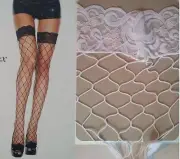 Music Legs Thigh High Stockings Lace Top Diamond Net Spandex Black or White 4925