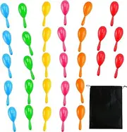 Resinta 30 Pieces Neon Maracas Shakers Mini Noisemaker Bulk Colorful Noise Maker with Drawstring Bag for Mexican Fiesta Party Favors Classroom Musical Instrument, 4 Inch, 6 Color