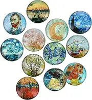 ULTECHNOVO Retro Refrigerator Magnets 12pcs Glass Fridge Sticker 30mm Diameter Decorative Magnet Set