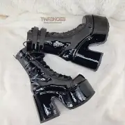Camel 250 Stacked Black Patent Platform Goth Punk Calf Boot IN STOCK NY DEMONIA