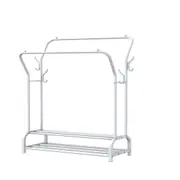 Metal Clothes Rail Garment W/ Double Hanging Rack Shoe Storage Shelf Heavy white